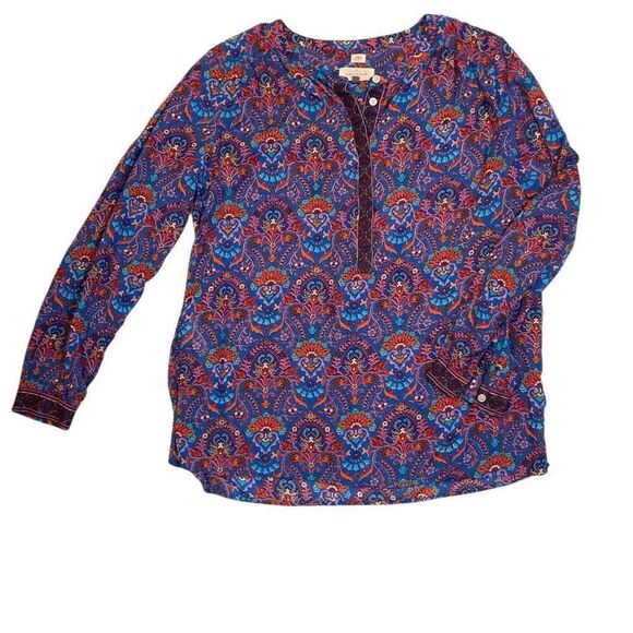 Ann Taylor Loft Blue Red Floral Paisley 3/4 Sleeve Blouse Women Size Small - Picture 1 of 9